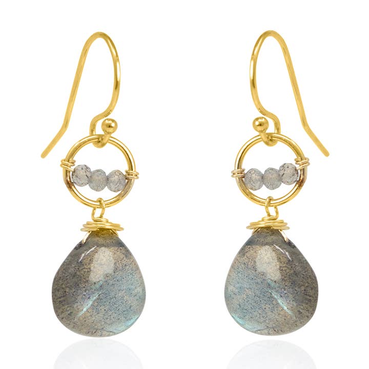 Gota de labradorita com aro com faixas por atacado de Chuang Yi Gallery