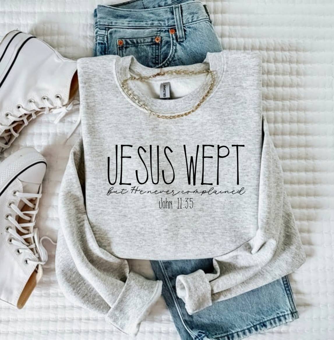 Posh Magnolia Boutique - Wholesale Graphic Sweatshirt - Women's - Jesus Wept Minimalist Sweatshirt, Religious Minimalistic