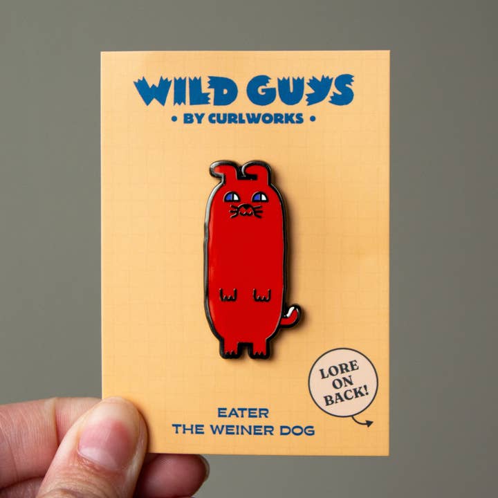 Eater The Weiner Dog - Wild Guys Enamel Pin for wholesale by Curlworks