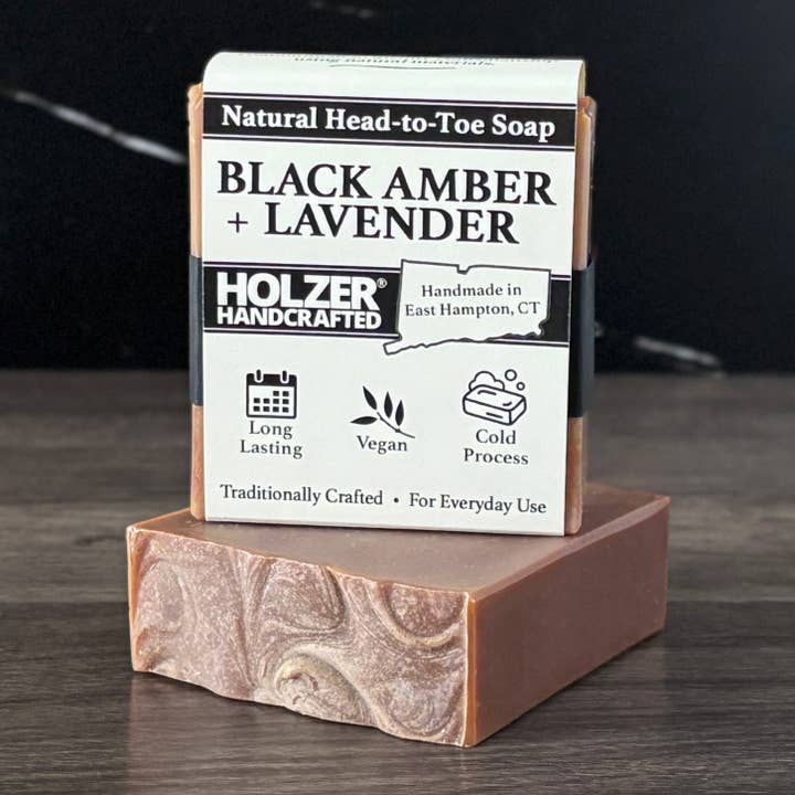 Handmade Soap Bar | Black Amber + Lavender Scented | Handcrafted Bar Soap | Natural Cold Process | Vegan | 4.5 oz for wholesale by Holzer Handcrafted ®