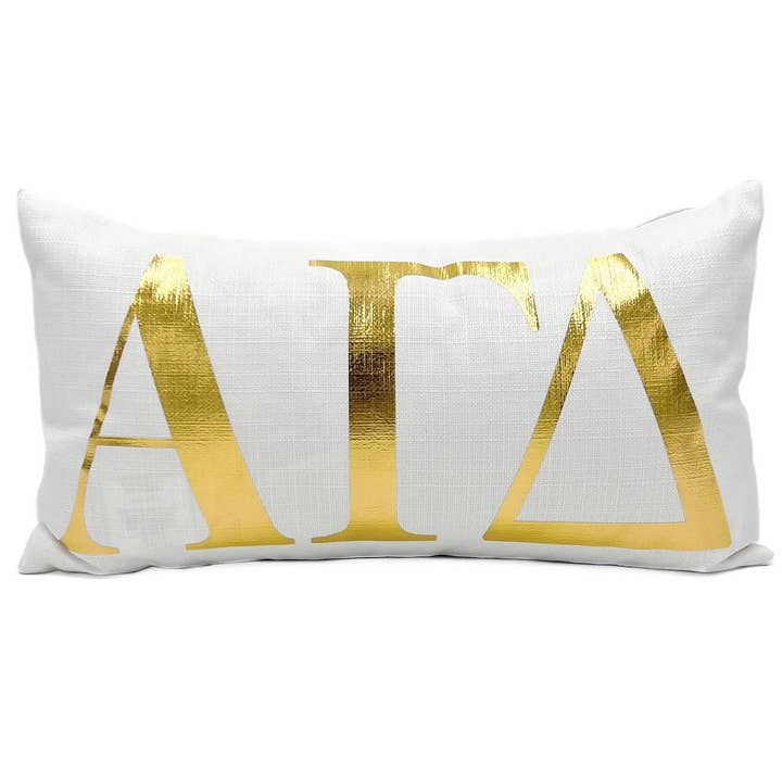 Rachel Brooks Design, LLC - Wholesale Throw/Decorative Pillow - Alpha Gamma Delta Gold Foil Greek Letters Sorority Pillow0