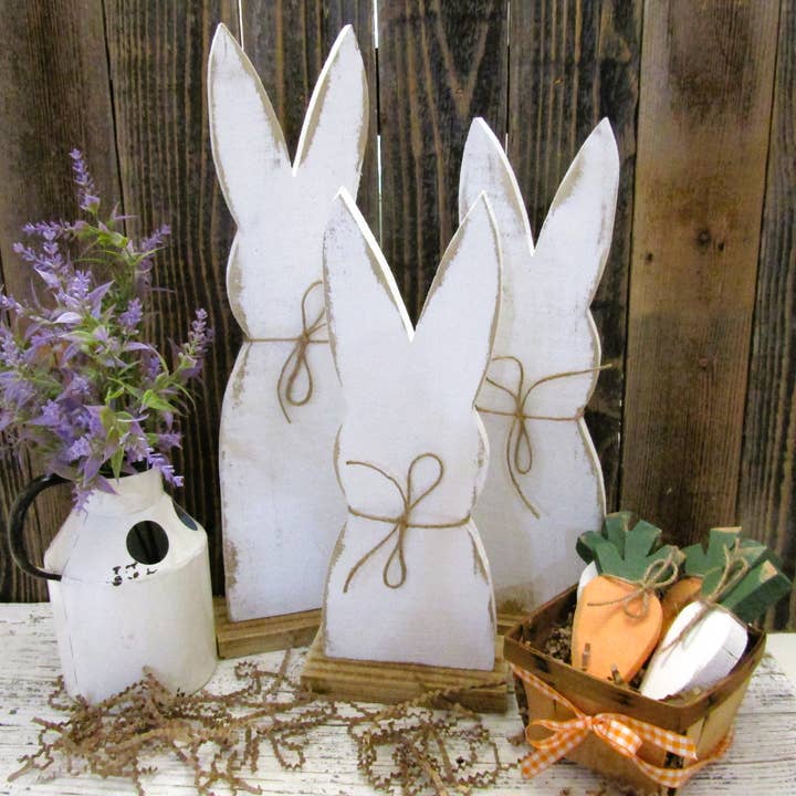 Rustic Wood Rabbit Set of 3, Easter Table Decor for wholesale by Tattered Grace