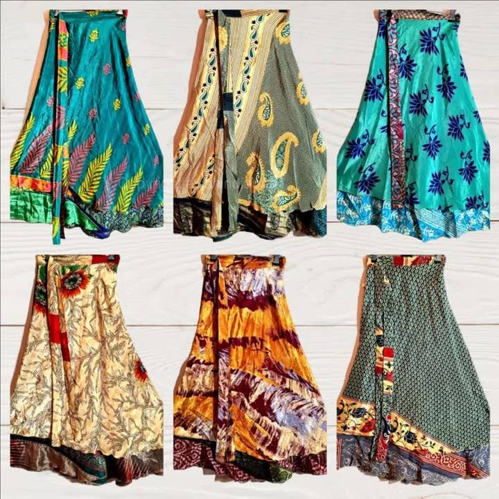 bhavnas boutique - Wholesale Skirt – Women’s - 5 Pcs Lot Handmade Reversible Silk Two Layer Printed Skirt 1