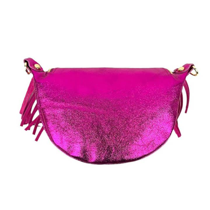 Chenson & Gorett - Vente Sac ceinture – femme - Sac banane en cuir italien brillant pour femme avec franges4