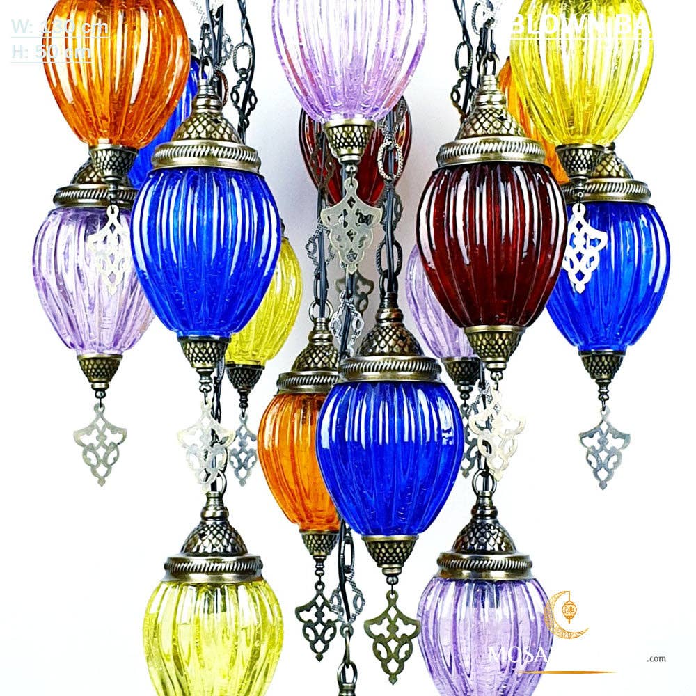 Mosaic Lamps - Wholesale Chandelier/Hanging Light - 17 Pyrex Glass Ottoman Pasha Chandeliers, Moroccan Mixed Color Blown Glass Big Laser Metal Chandelier, Restaurant Chandelier, Living Room Stair Lights3