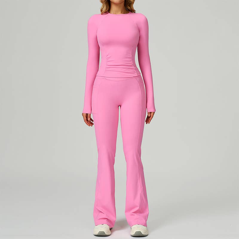 WONDERXFANS – wholesale Träningskläder – Dam – Långärmad sporttopp + utsvängda byxor 2-delat set8