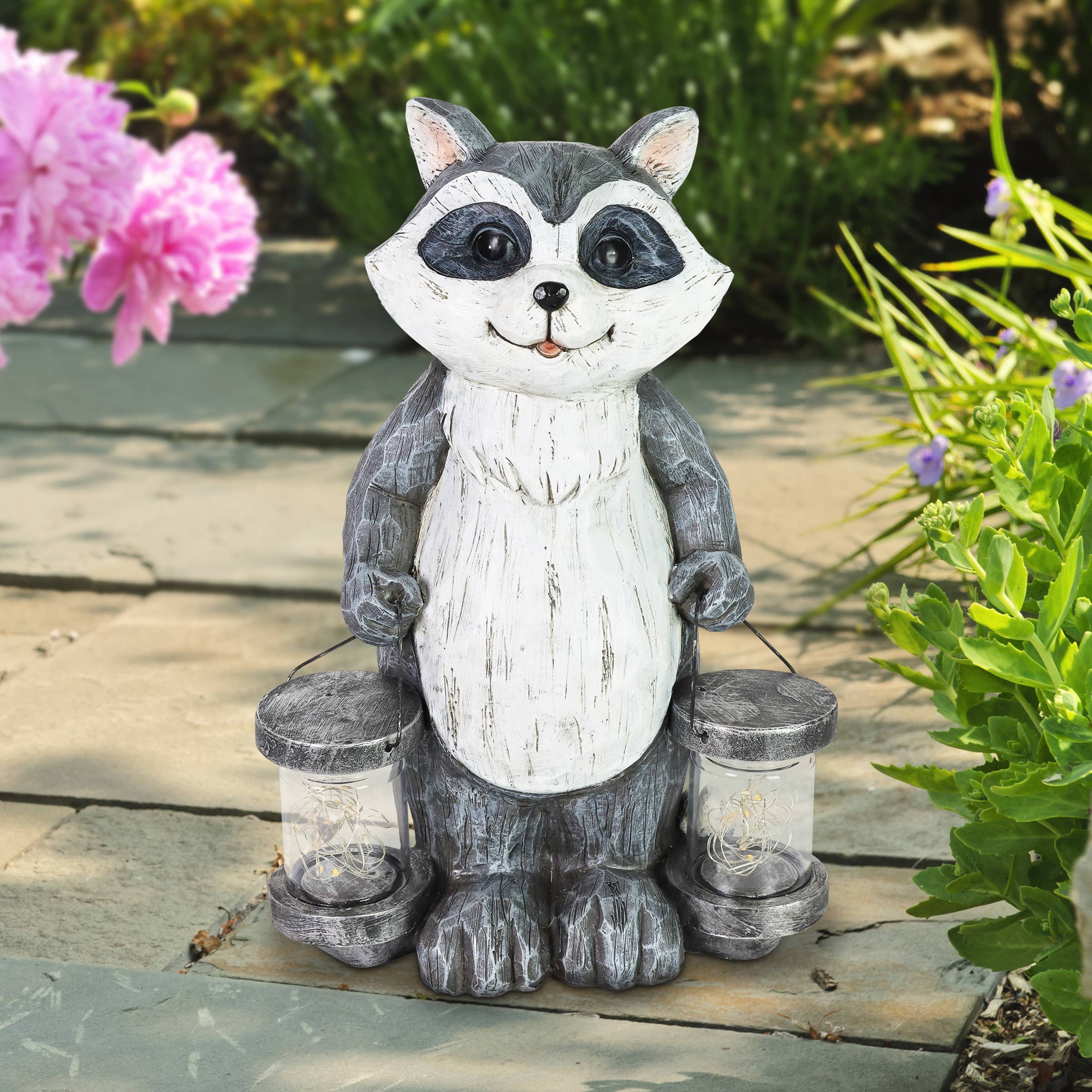 Exhart - Wholesale Outdoor Ornament/Decor - Solar Firefly Jar Raccoon Statue1