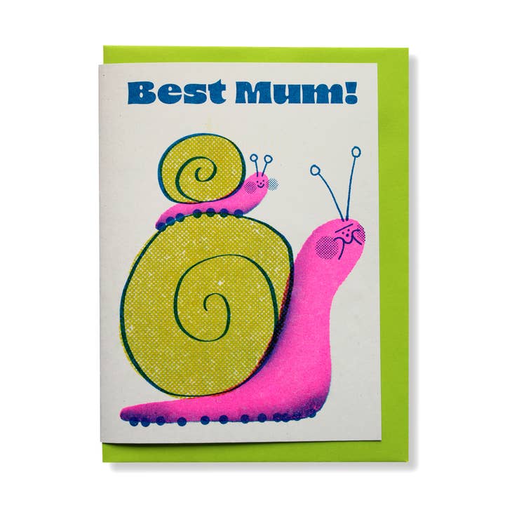 Best Mum Snails - A6 Riso Greetings Card for wholesale by Rebecca Buchanan