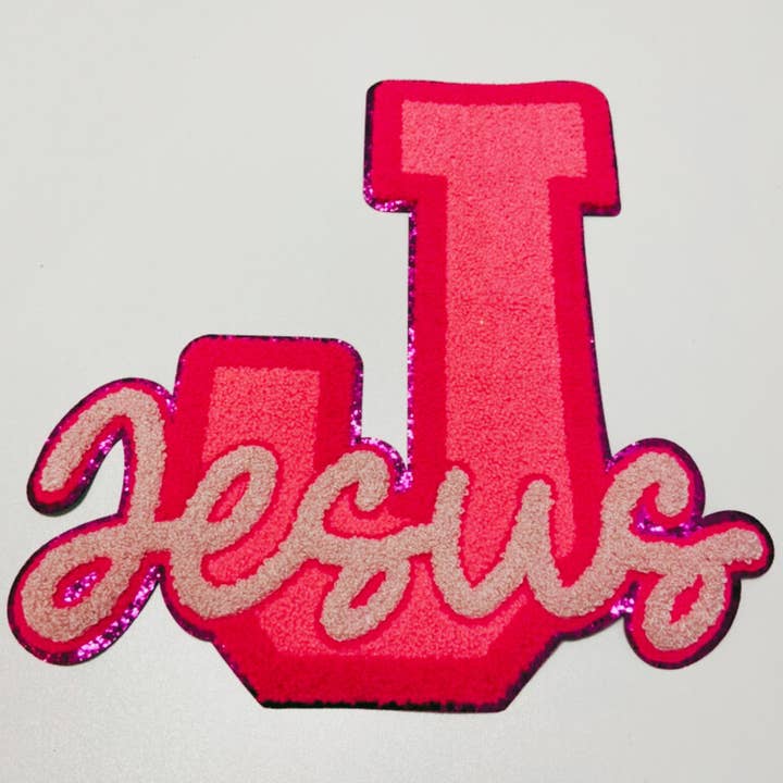 TEELUX - Wholesale Patch - 11” Jesus in PINK - Chenille Patch1