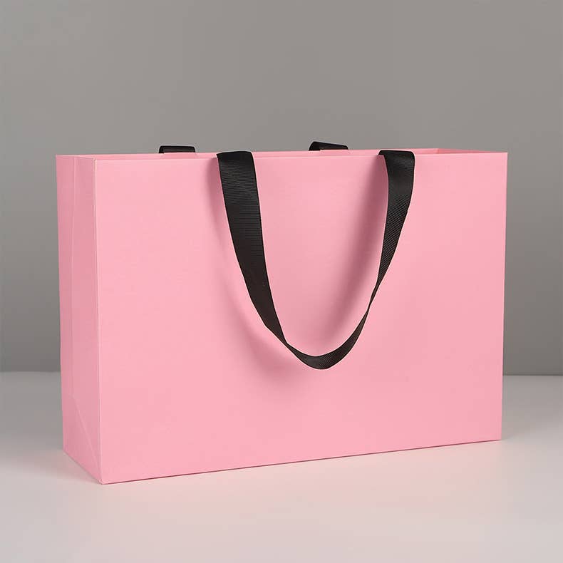 ByHome – Saco de presente por atacado – Sacola de Presente de Papel Rosa Premium com Alças de Cordão Preto5