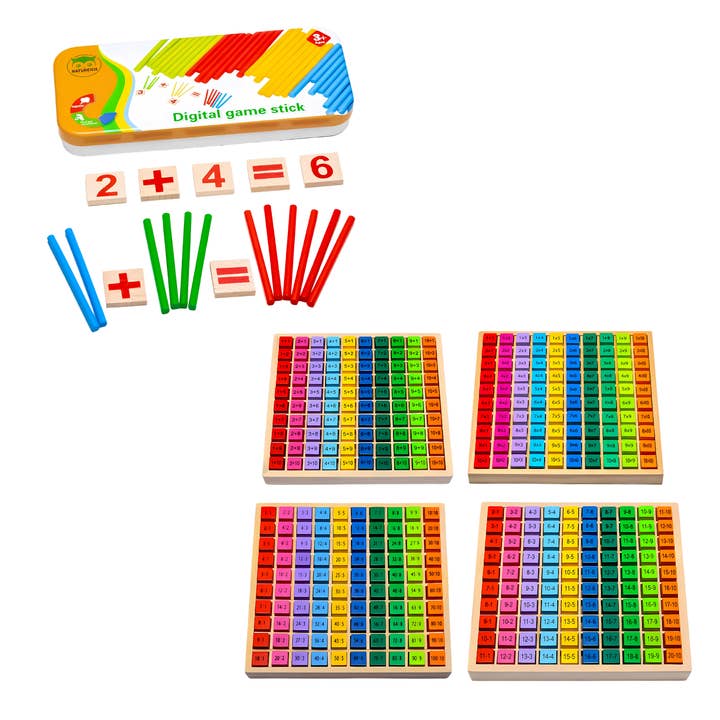 Ensemble d'apprentissage Montessori : boîte métallique avec bâtonnets de calcul + 4X planche de calcul pour la vente par Natureich