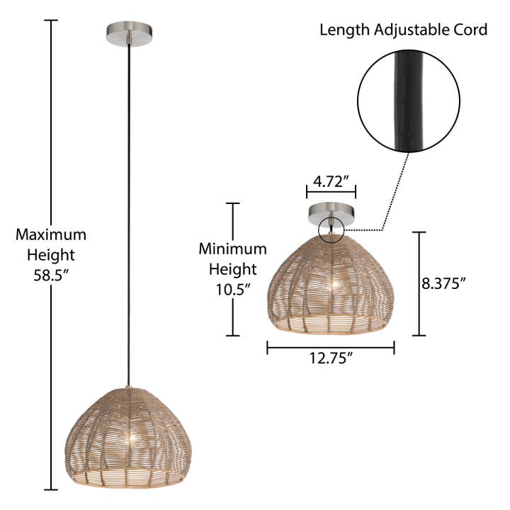 River of Goods - Vente Lustre/Suspension - Luminaire suspendu Gloriana en rotin tissé de 12,75 po de hauteur avec abat-jour en forme de tulipe2