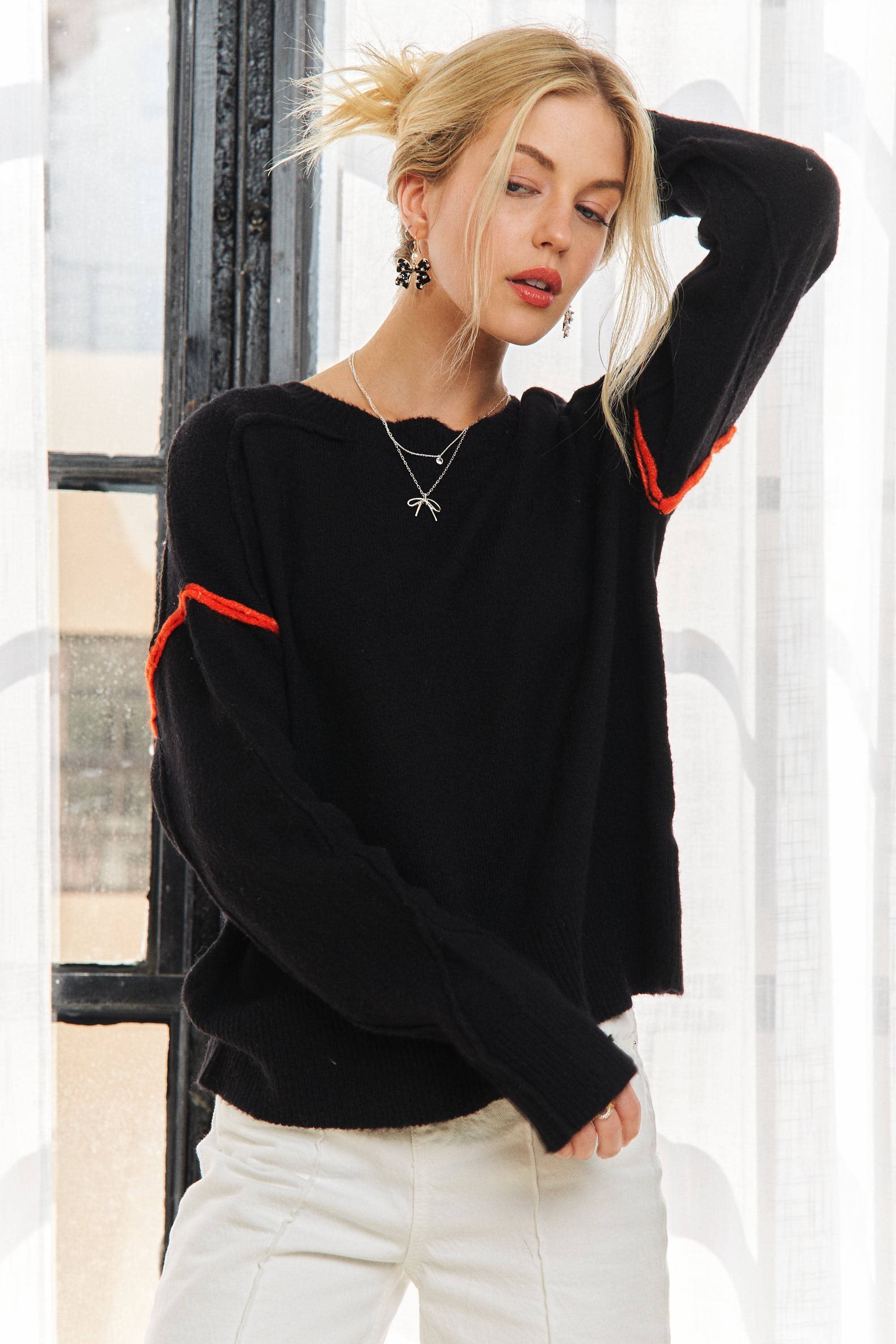 ADORA LA – Großhandel Strickpullover – Damen – CESW3228 - PULLOVEROBERTEIL MIT STREIFENAKZENTEN2