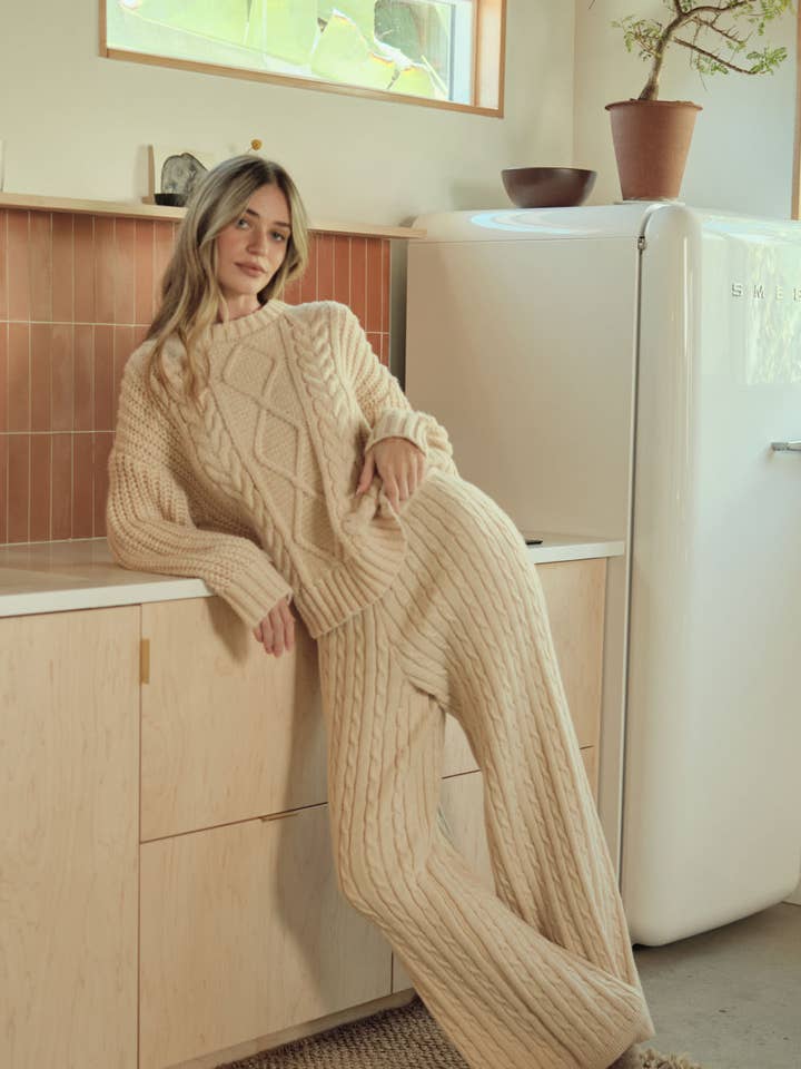 Cable Knit Wide-Leg Sweater Pants for wholesale by Promesa USA