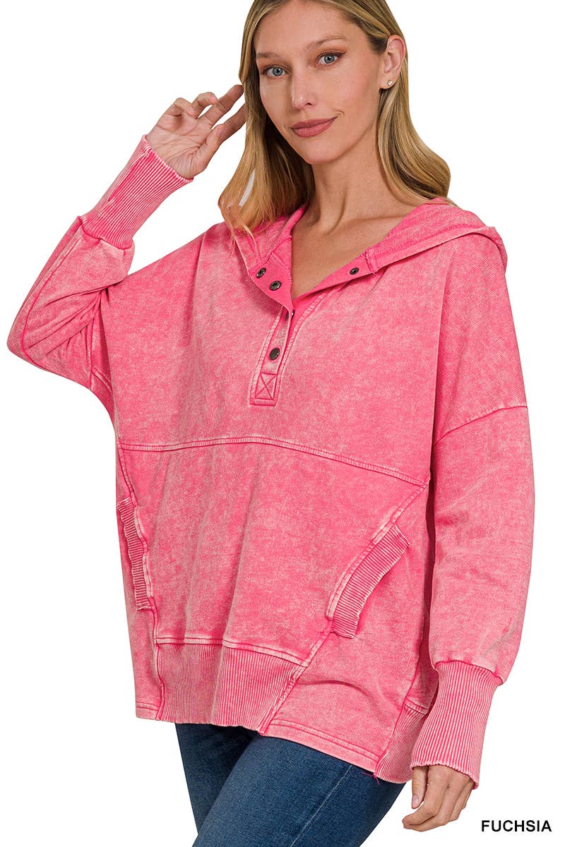 42POPS - Vente Sweat à capuche – femme - Sweat à capuche en molleton français délavé à l'acide avec poche kangourou.3