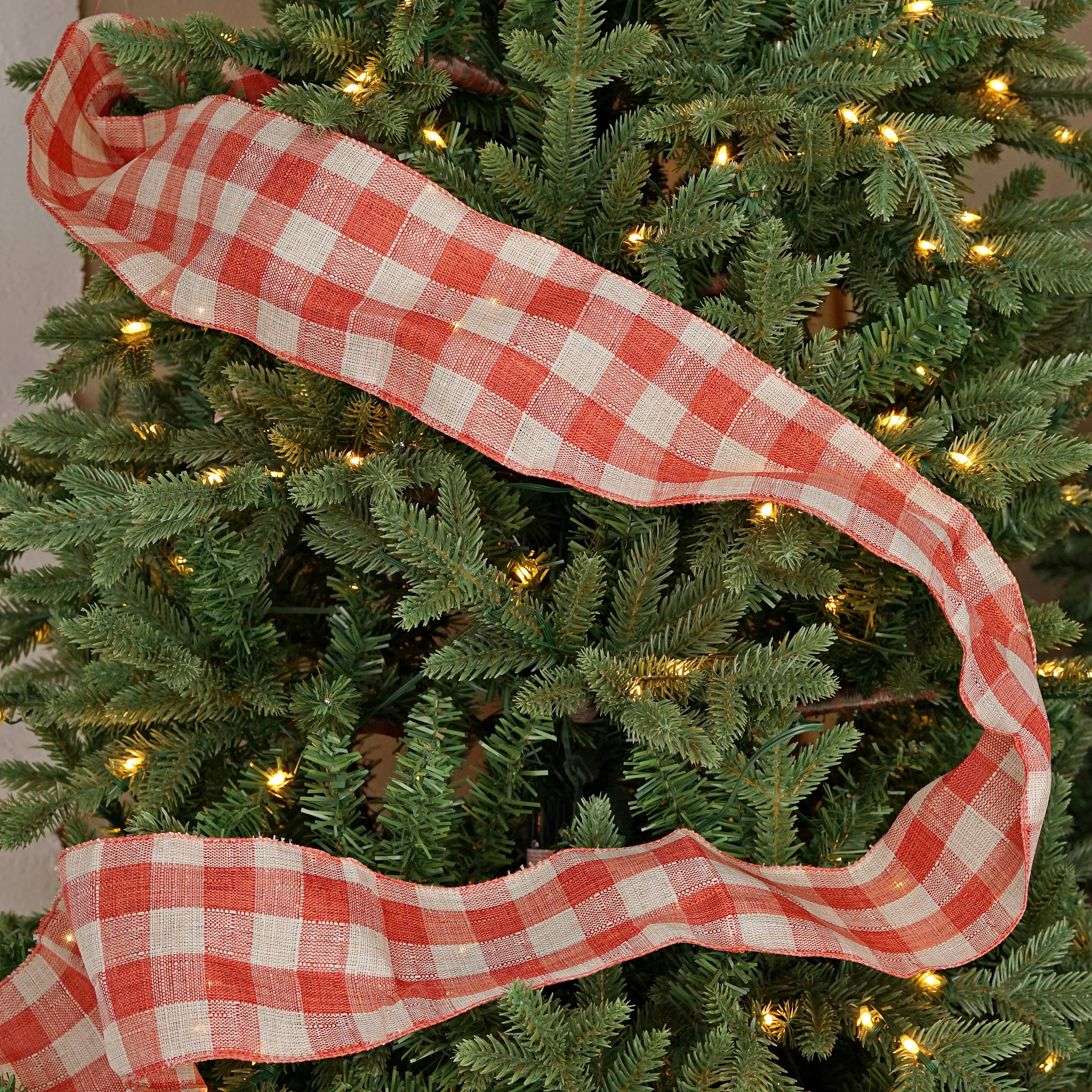 Holiday Depot Inc. - Wholesale Ribbon - Gift Wrapping - R32950-Wired Ribbon-Fabric-Orange/Cream Gingham (4inW)6