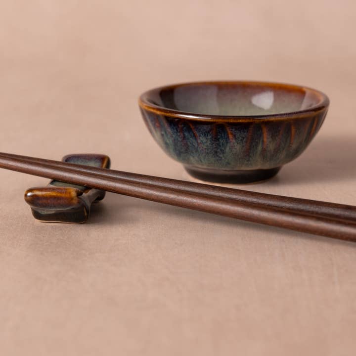 Ten Thousand Villages - Wholesale Chopsticks - Mekong Chopsticks, Stand + Dipping Bowl Set1