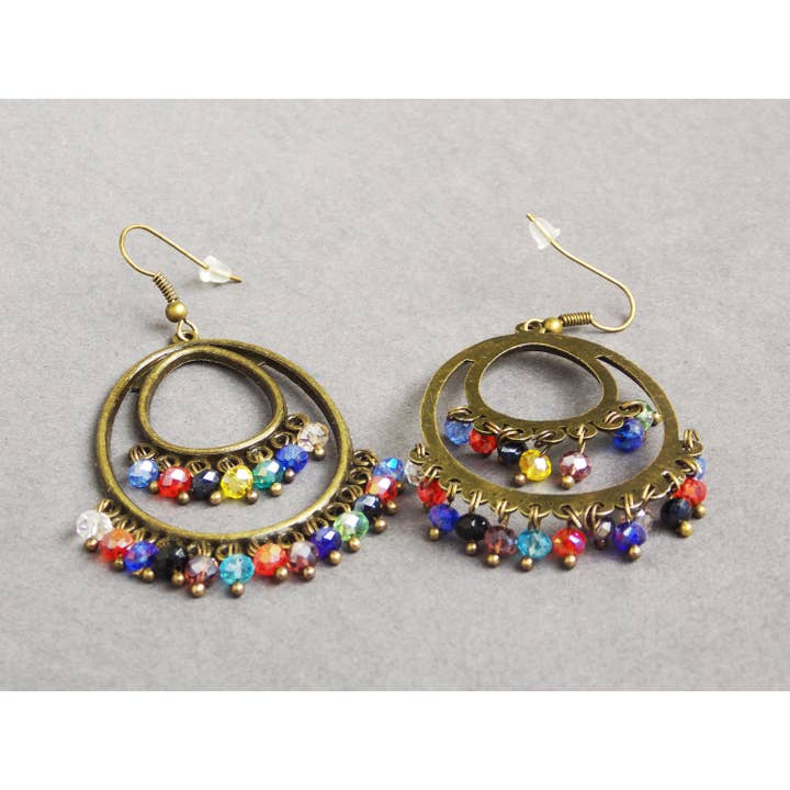 Regenboog veelkleurige kroonluchter oorbellen zigeuner bengelen oorbel grote dubbele hoepeloorbellen kristal grote statement mix boheemse sieraden groot voor wholesale door Ninolia