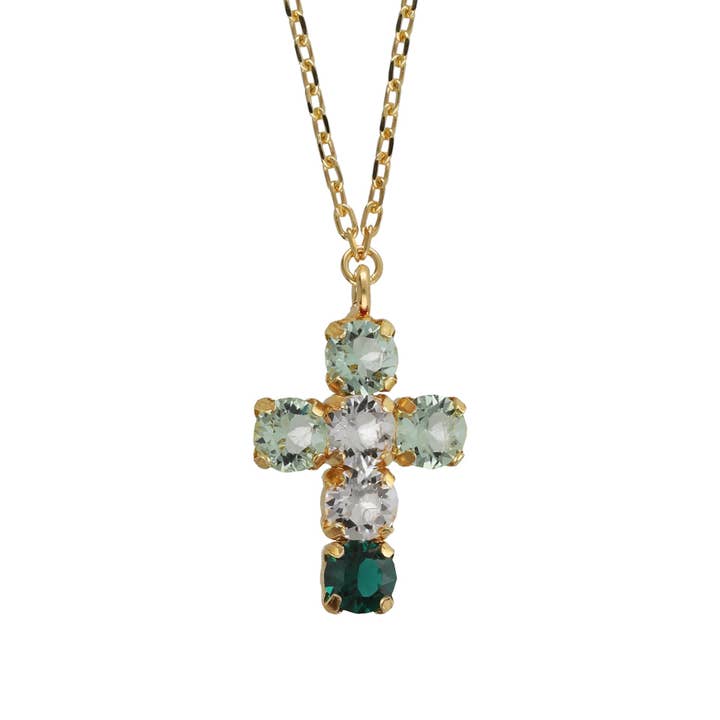 Short Illume cross crystal necklace in Gold-plated Silver for wholesale by Victoria Cruz