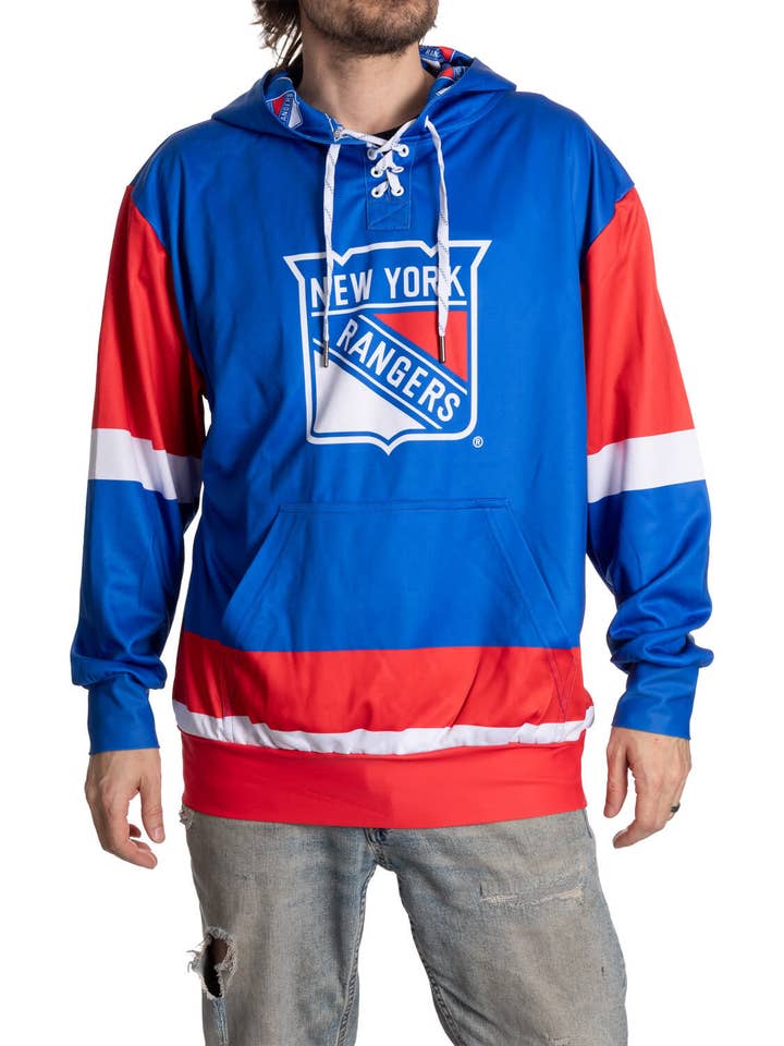 New York Rangers "Hockey Lace" Hockey Hoodie for wholesale by Bench Clearers