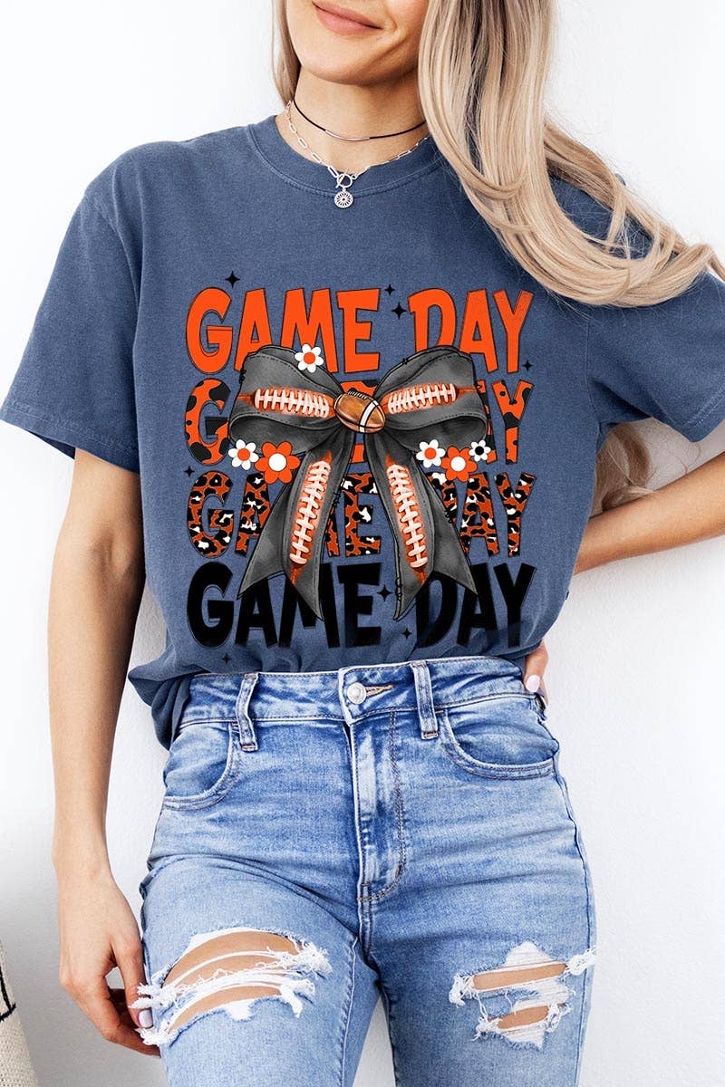 Pink Irene Wholesale – wholesale Tröjor – Dam – Orange Black Football GameDay Bow Plaggfärgad T-shirt13