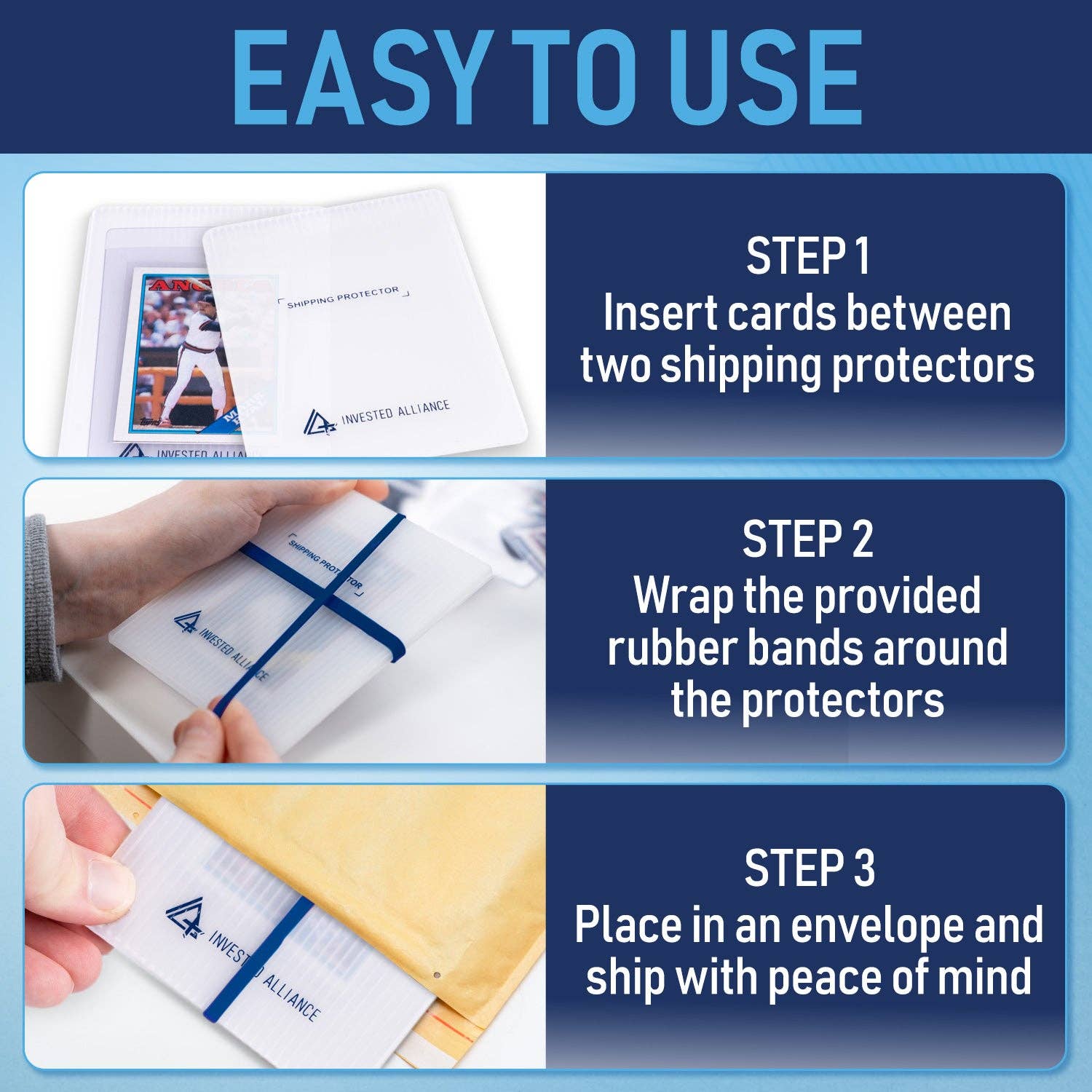 Invested Alliance LLC - Wholesale Card Game - Trading Card Shipping Protector 3.5x4.5 - 100 Pack6