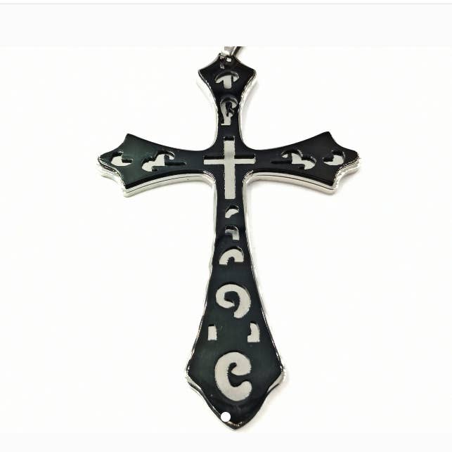 Black Patterned steel cross pendant for wholesale on Faire