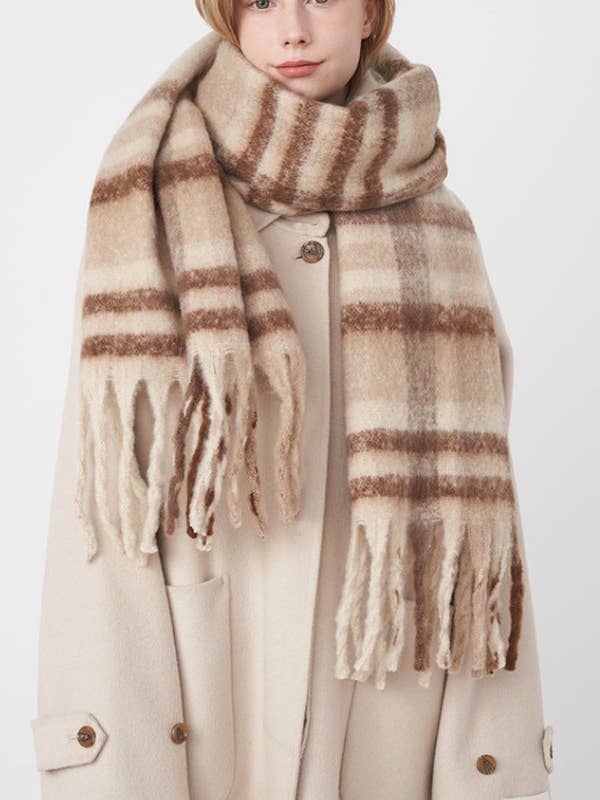 2+ Plaid Tassel Mohair Scarves DPKS0905 for wholesale by Dipped Shop