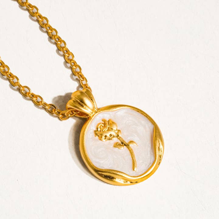 Mallory 18K Gold Rose Coin Pendant Necklace for wholesale on Faire0