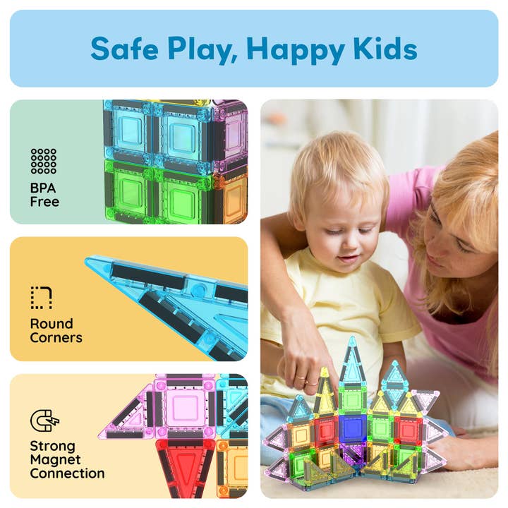 PicassoTiles - Wholesale Building Set - Kids - 40pc Nano Magnetic Building Tiles Construction Travel Set6