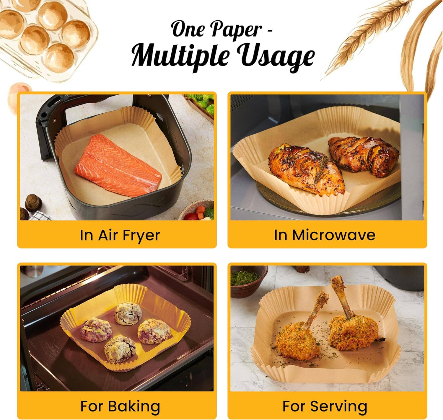 Baker's Signature - Wholesale Baking Sheet/Mat - 240 pcs Air Fryer Liners, Disposable Airfryer Paper Liners – Non-Stick and Oil Proof for Easy Cleanup, Great for Oven, Pans & Baking – 8” Square for 5-8 qt Basket by Baker's Signature6