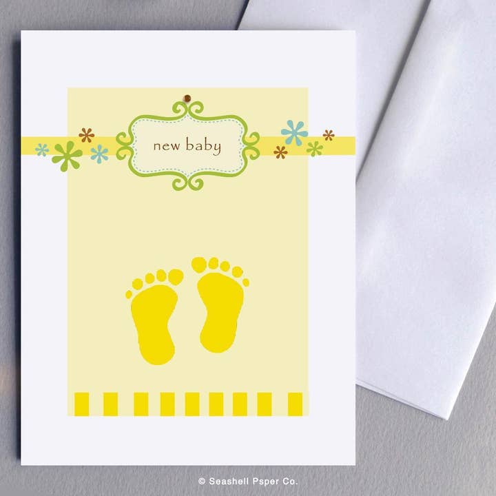 Ny Baby Foot Print Card for engroshandel hos Seashell Paper Co.
