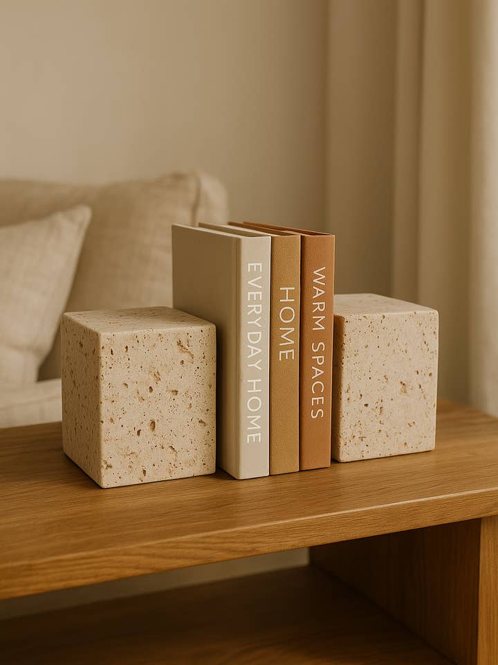 Beige Travertine Cubic Bookend for wholesale by Objects & Heritage