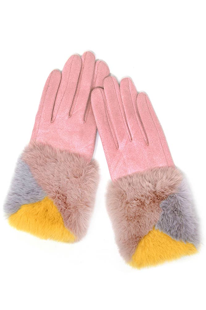 Hana - Wholesale Gloves - Women's - Suede with color faux fur cuff smart gloves3