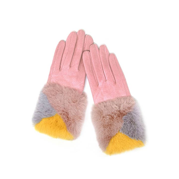 Hana - Wholesale Gloves - Women's - Suede with color faux fur cuff smart gloves3