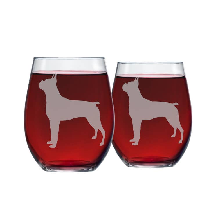 Verres à vin sans pied Boxer gravés pour la vente par Greenline Goods