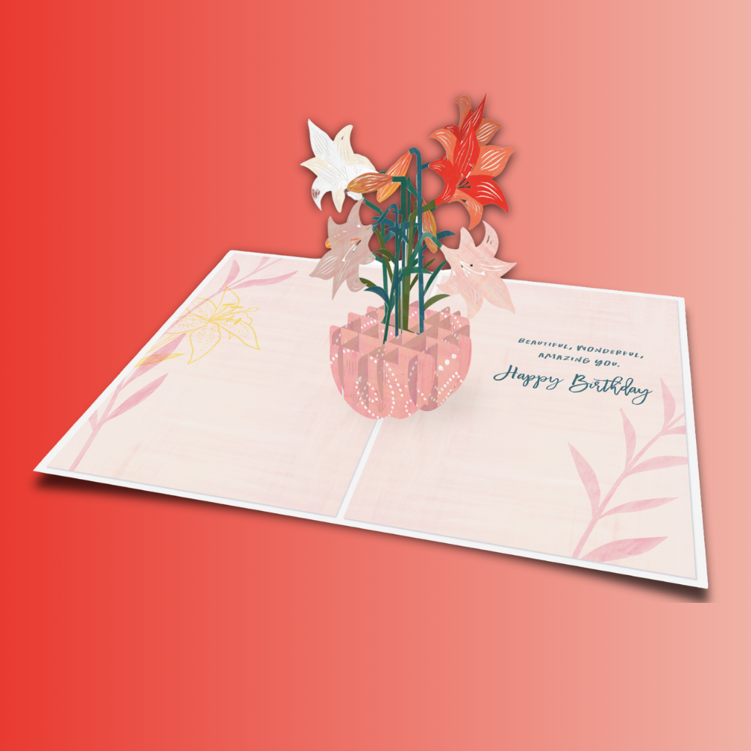 Designer Pop! - Wholesale Birthday Card - Stargazer Lilies 3D Birthday Card Pop-Up Lily Bouquet Design8
