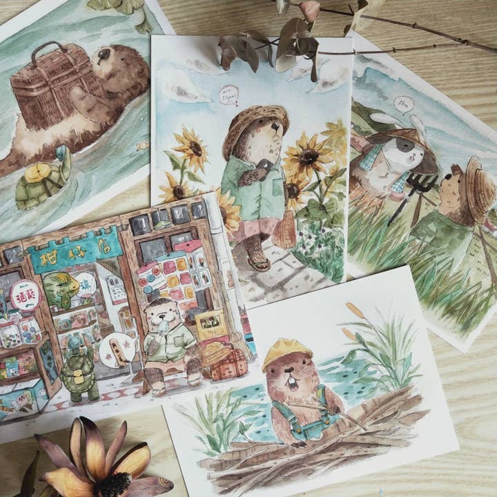 Verkauf von Mr. Otter Kunstdruck-Paketen für den Großhandel von NananStudio