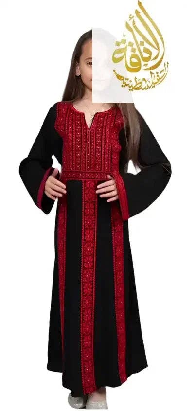 Black Red Elegant Kids Embroidered Abaya - Traditional Islamic Wear for Every Occasion for wholesale on Faire1
