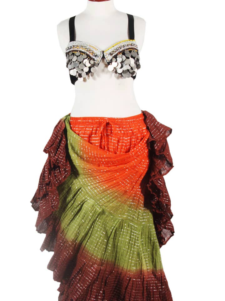 Saia Lurex 3 Tons Laranja/Verde/Marrom por atacado de Senoritas Tribal Designs