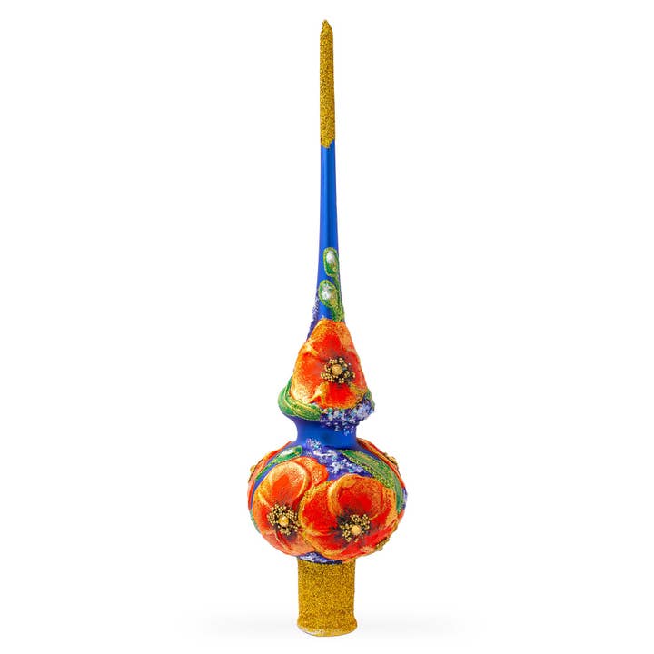 Poppy Flowers on Blue Tree Topper for wholesale by BestPysanky