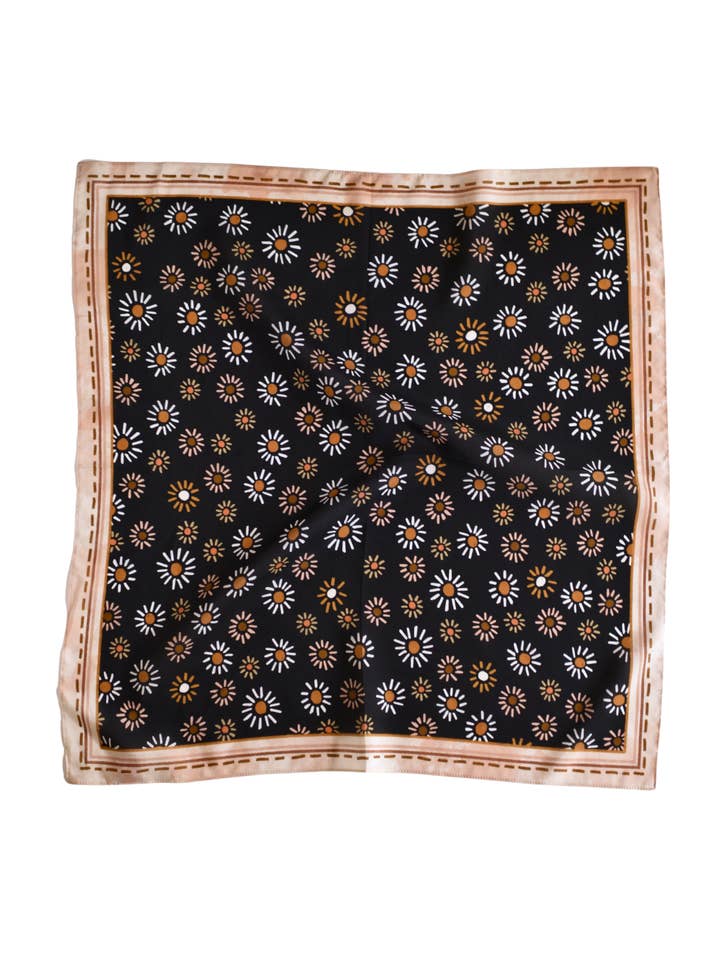Dust N’ Daisies: Floral Western Cowgirl Silk Wild Rag Scarf for wholesale by Tirzah Lane Art