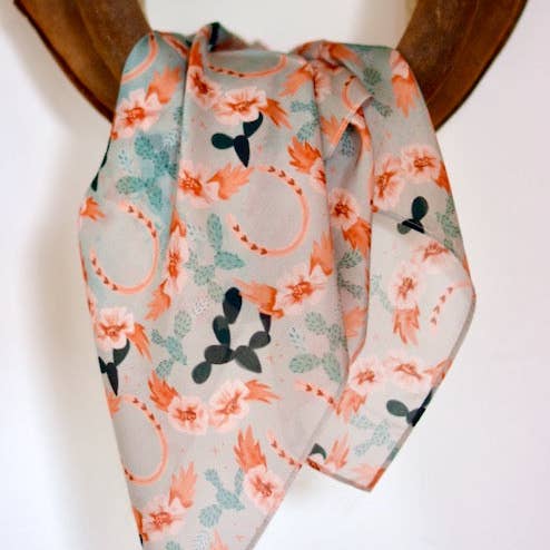 Tirzah Lane Art - Wholesale Scarf - Women's - Cactus Horseshoes and Hearts Cowgirl Western Scarf Wild Rag