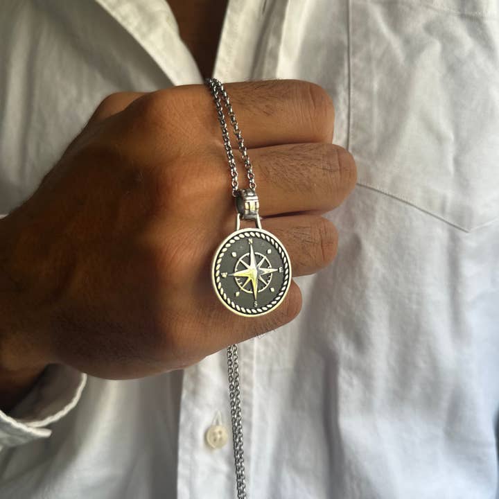 Christina Christi - Vente Colliers à pendentif - Collier Homme en Argent Sterling avec Pendentif Boussole4