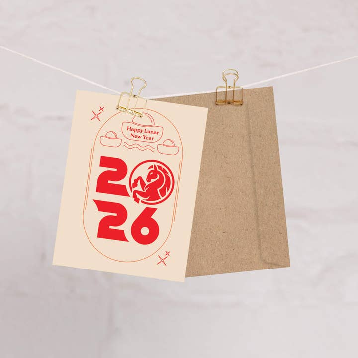 Cute Asian Cards – Cartão de Ano Novo por atacado – Cartões de Ano Novo Chinês com Cavalo e Lingote de Ouro | Saudações Asiáticas Lunares1