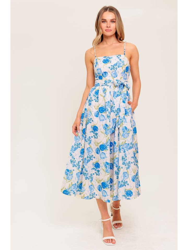 IVORY BLUE A printed woven midi dress - ID22420 for wholesale on Faire