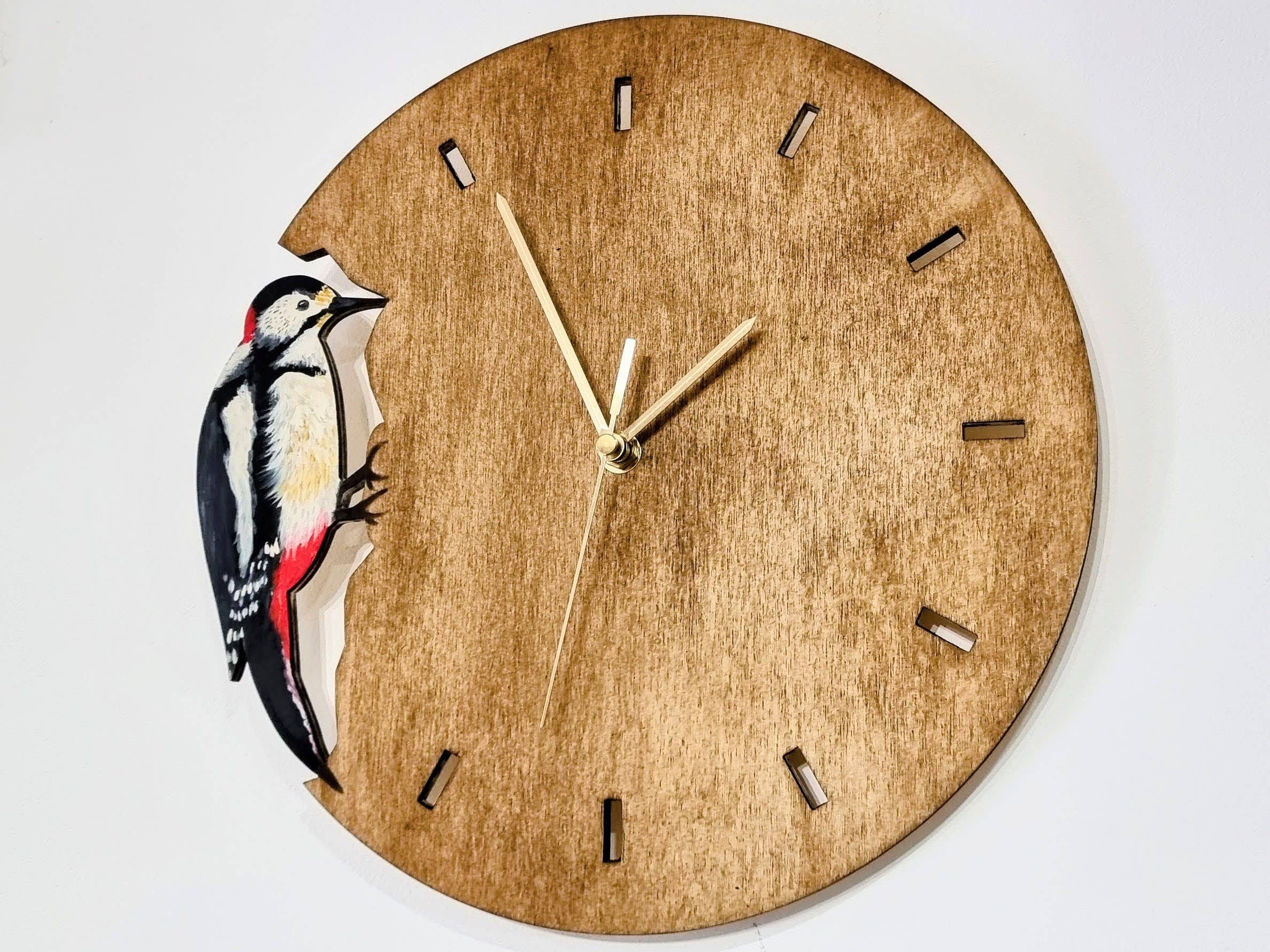 Wildflower Designs - Wholesale Wall Clock - Scottish Woodpecker Hand Painted Wooden Bird Wall Clock1