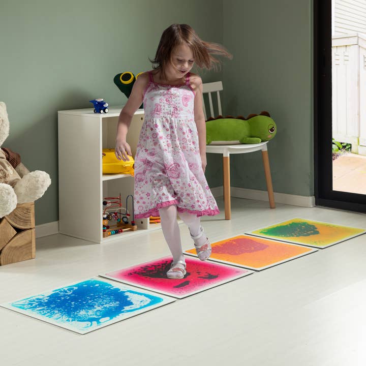 Quickway Imports - Wholesale Toy Set - Kids - Sensory Liquid Gel Floor Square Tiles, Kids Floor Mat, 4PacK