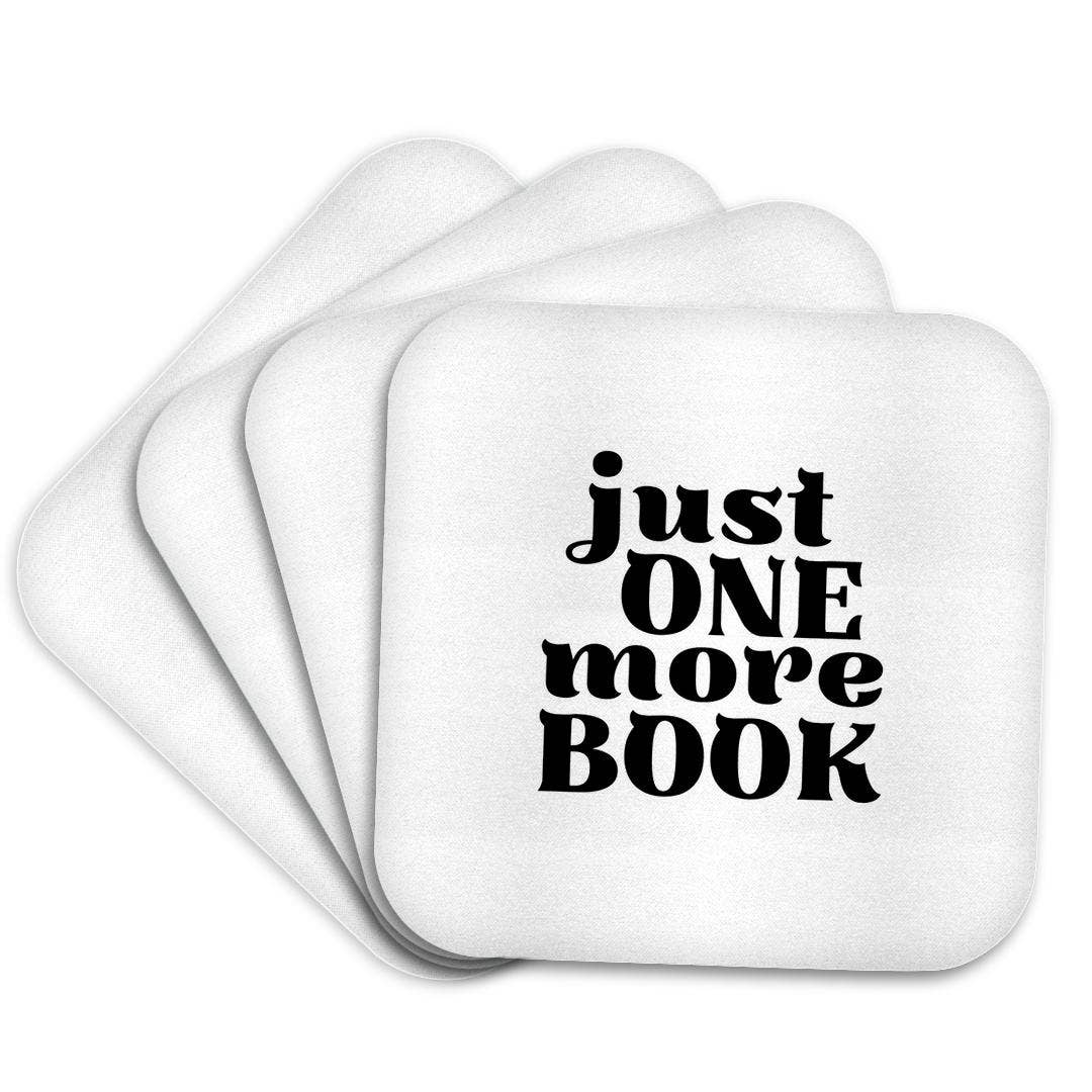 3dRose – wholesale Coasters – 3dRose, Plain Text of Just one more Book - black and white, Coaster7