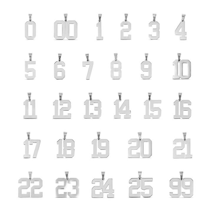 WJW - Wholesale Individual Charm/Pendant - Stainless Steel Sport Number Pendants